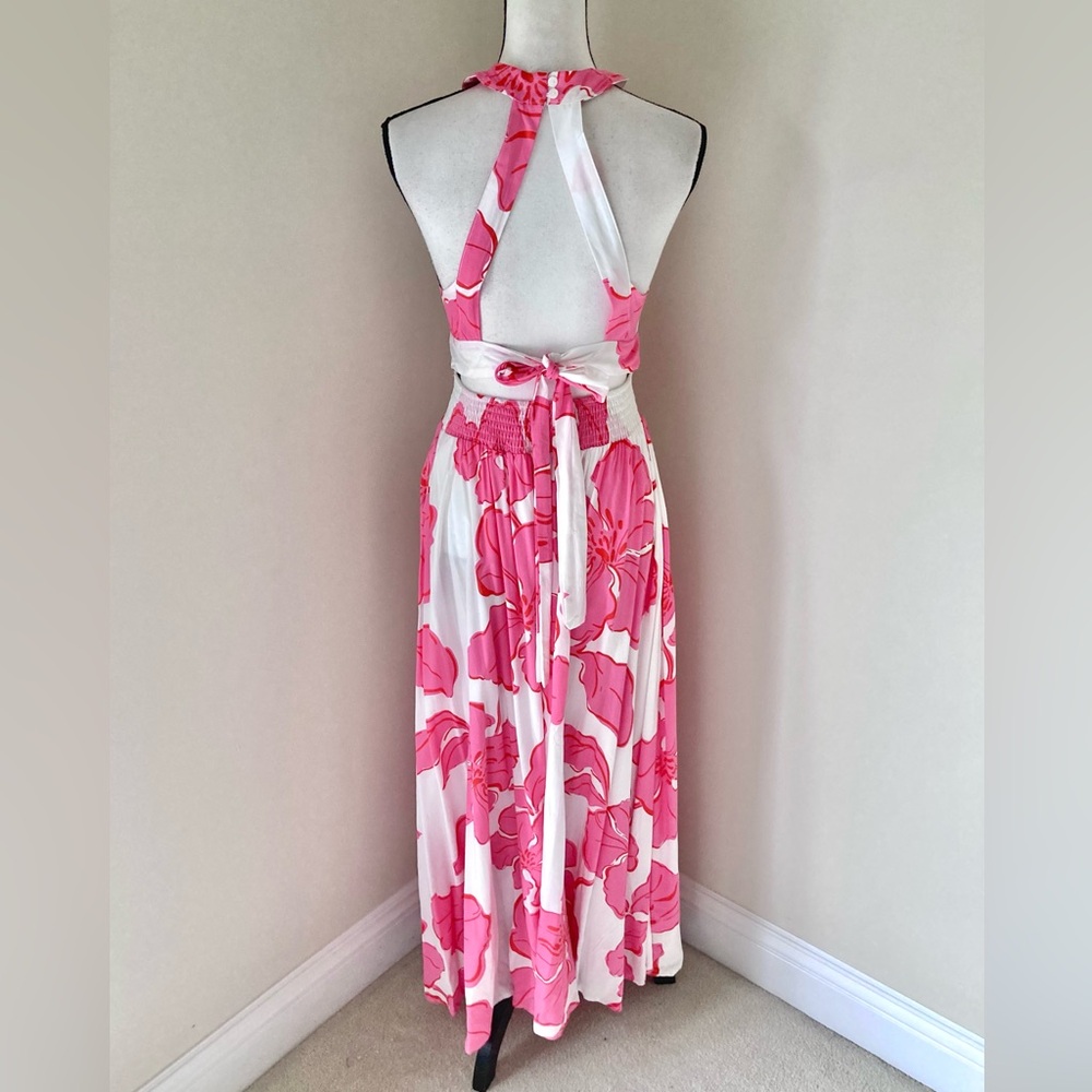 Anthropologie Abel The Label ATL Paloma Pink White Floral Open Back Dress Size M - Picture 3 of 10